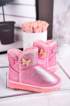 Clearance Ocieplane dziecięce botki śniegowce z motylkiem różowe Cosmic Dzieci Dziewczęce