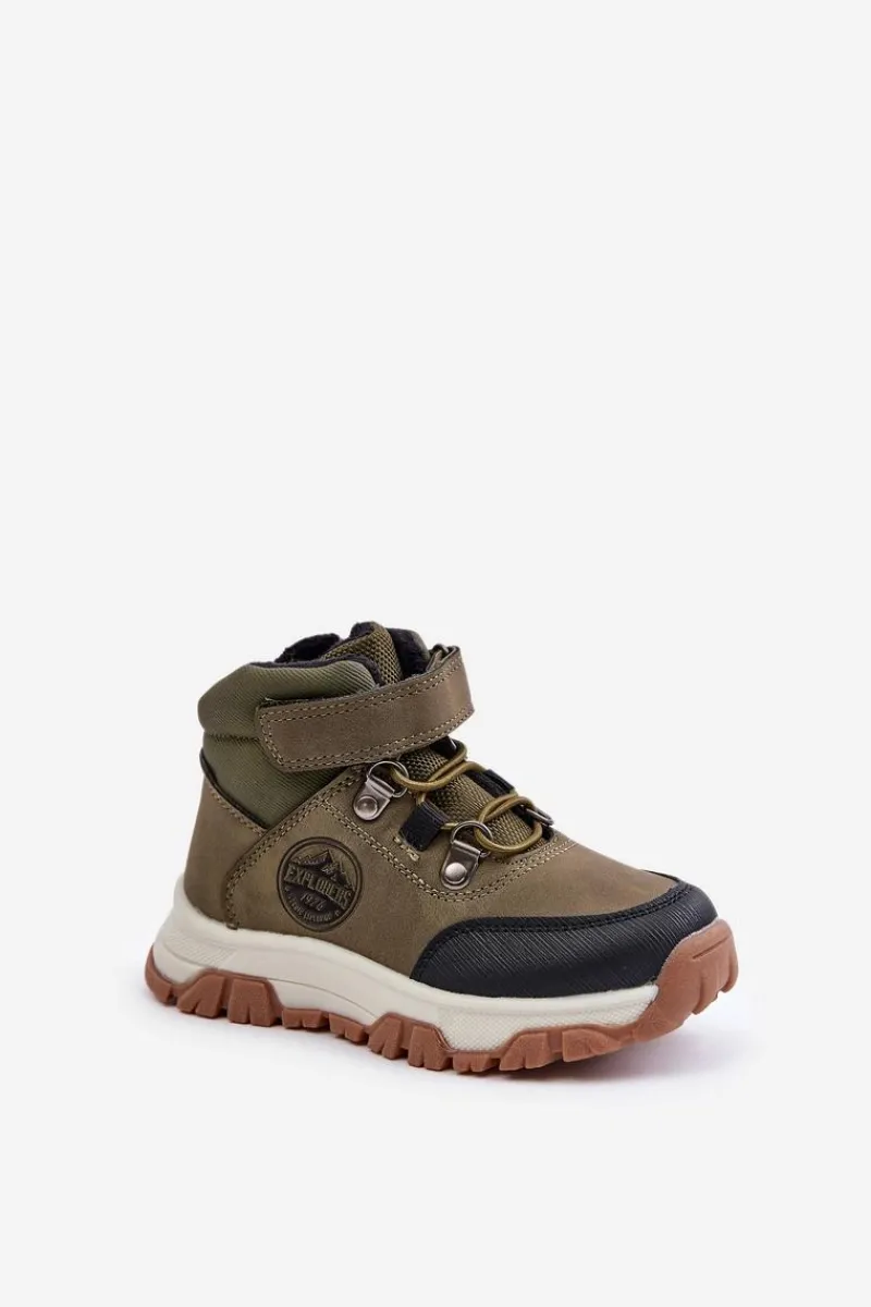 Chłopięce>Evento Ocieplane Dziecięce Buty Zimowe Trekkingowe Na Zamek Ciemnozielone Temisha