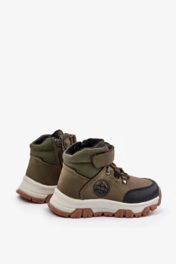 Chłopięce>Evento Ocieplane Dziecięce Buty Zimowe Trekkingowe Na Zamek Ciemnozielone Temisha