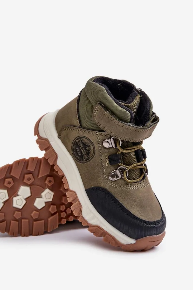 Chłopięce>Evento Ocieplane Dziecięce Buty Zimowe Trekkingowe Na Zamek Ciemnozielone Temisha