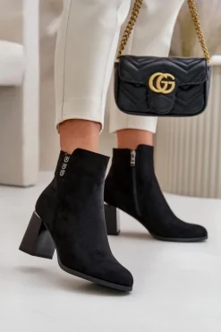 New Boto Ocieplane Eko Zamszowe Botki Damskie Na Słupku Zapinane Na Zamek Czarne Erillia