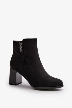 New Boto Ocieplane Eko Zamszowe Botki Damskie Na Słupku Zapinane Na Zamek Czarne Erillia