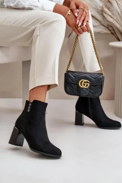 New Boto Ocieplane Eko Zamszowe Botki Damskie Na Słupku Zapinane Na Zamek Czarne Erillia