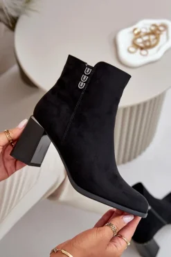 New Boto Ocieplane Eko Zamszowe Botki Damskie Na Słupku Zapinane Na Zamek Czarne Erillia