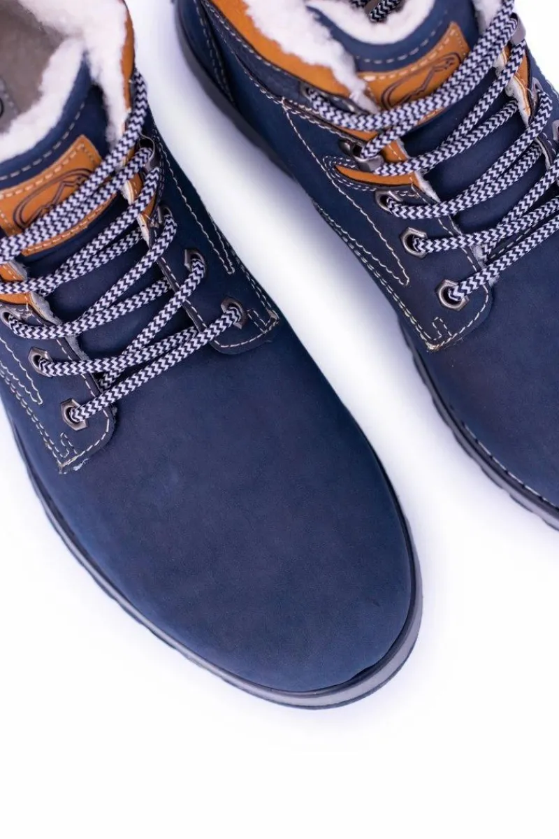 Sale Boto Ocieplane Granatowe Męskie Buty Trekkingowe Z Polarem Nuss