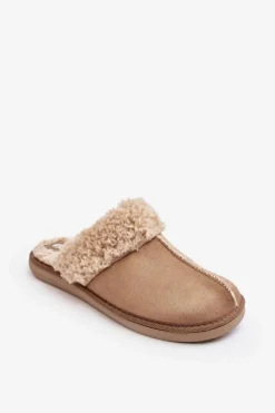New Ocieplane Kapcie Damskie EK000010 Beżowe Damskie Kapcie Klasyczne|Klapki Damskie Klasyczne