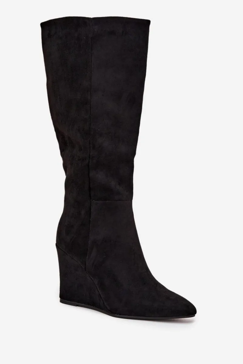 Boto Ocieplane Kozaki Damskie Na Koturnie Czarne Rosina Czarny