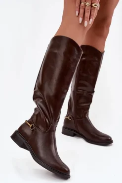 Kozaki Ocieplane|Kozaki Płaskie></noscript>Boto Ocieplane Kozaki Damskie Na Płaskim Obcasie Z Ozdobnym Detalem Czekoladowe Renaya Brązowy