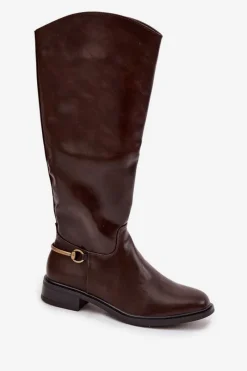 Kozaki Ocieplane|Kozaki Płaskie></noscript>Boto Ocieplane Kozaki Damskie Na Płaskim Obcasie Z Ozdobnym Detalem Czekoladowe Renaya Brązowy