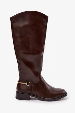 Kozaki Ocieplane|Kozaki Płaskie></noscript>Boto Ocieplane Kozaki Damskie Na Płaskim Obcasie Z Ozdobnym Detalem Czekoladowe Renaya Brązowy