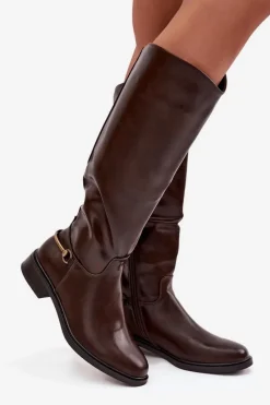 Kozaki Ocieplane|Kozaki Płaskie></noscript>Boto Ocieplane Kozaki Damskie Na Płaskim Obcasie Z Ozdobnym Detalem Czekoladowe Renaya Brązowy