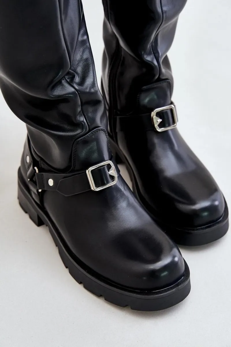 New Ocieplane Kozaki Damskie Na Zamek Eko Skórzane Czarne Tialethe Damskie Kozaki Ocieplane|Kozaki Przed Kolano