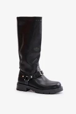 New Ocieplane Kozaki Damskie Na Zamek Eko Skórzane Czarne Tialethe Damskie Kozaki Ocieplane|Kozaki Przed Kolano