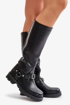 New Ocieplane Kozaki Damskie Na Zamek Eko Skórzane Czarne Tialethe Damskie Kozaki Ocieplane|Kozaki Przed Kolano
