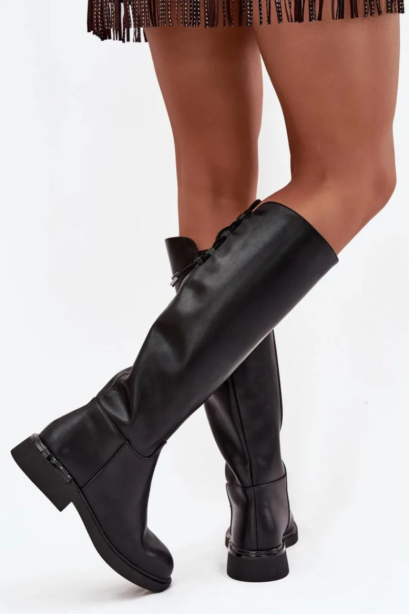 Online Ocieplane Kozaki Damskie Z Naturalnej Skóry Na Płaskim Obcasie Vinceza 66822 Czarne Damskie Kozaki Ocieplane|Muszkieterki