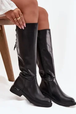 Online Ocieplane Kozaki Damskie Z Naturalnej Skóry Na Płaskim Obcasie Vinceza 66822 Czarne Damskie Kozaki Ocieplane|Muszkieterki