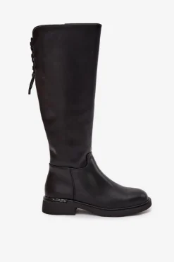 Online Ocieplane Kozaki Damskie Z Naturalnej Skóry Na Płaskim Obcasie Vinceza 66822 Czarne Damskie Kozaki Ocieplane|Muszkieterki