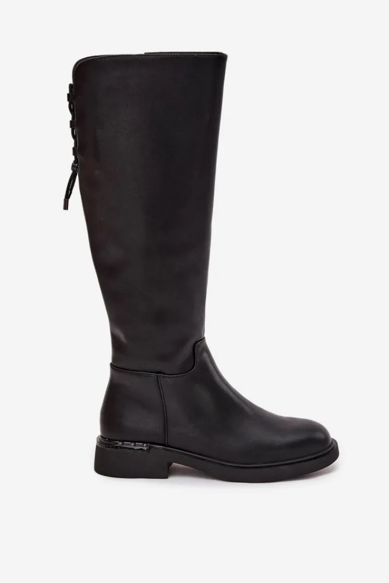 Online Ocieplane Kozaki Damskie Z Naturalnej Skóry Na Płaskim Obcasie Vinceza 66822 Czarne Damskie Kozaki Ocieplane|Muszkieterki