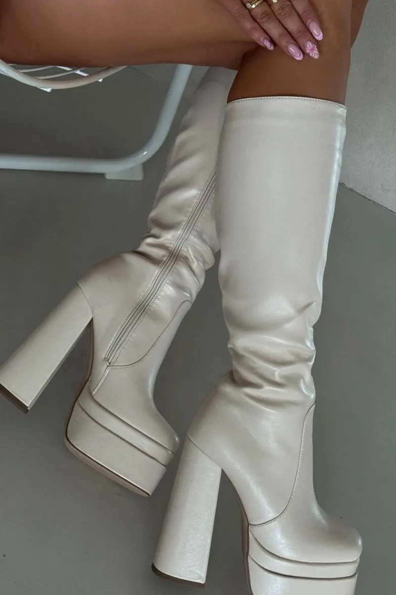 Kozaki Ocieplane|Kozaki Na Słupku>Boto Ocieplane Kozaki Damskie Na Słupku I Platformie Jasnobeżowe Lysara Beżowy