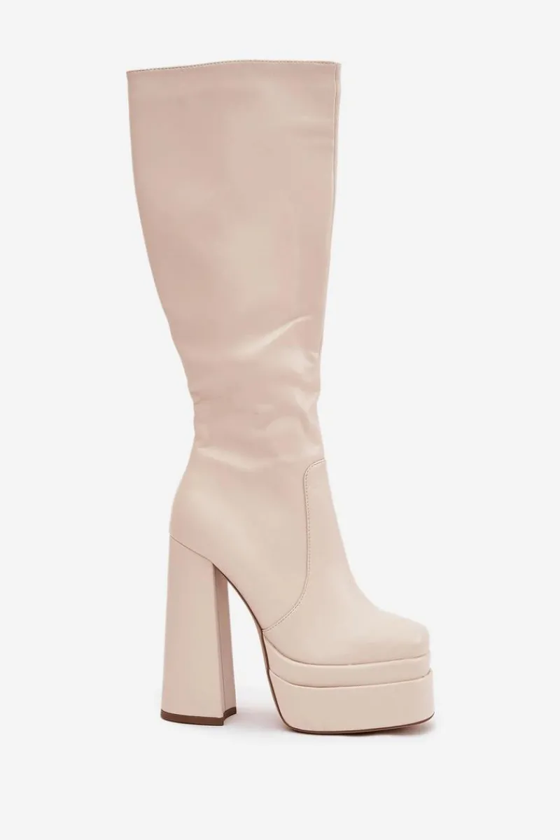 Kozaki Ocieplane|Kozaki Na Słupku>Boto Ocieplane Kozaki Damskie Na Słupku I Platformie Jasnobeżowe Lysara Beżowy