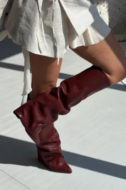 Discount Ocieplane Kozaki Damskie Z Wywiniętą Cholewką Na Słupku Bordowe Elivira Damskie Kozaki Ocieplane|Kozaki Na Słupku