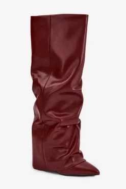 Discount Ocieplane Kozaki Damskie Z Wywiniętą Cholewką Na Słupku Bordowe Elivira Damskie Kozaki Ocieplane|Kozaki Na Słupku