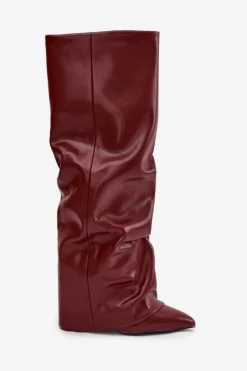 Discount Ocieplane Kozaki Damskie Z Wywiniętą Cholewką Na Słupku Bordowe Elivira Damskie Kozaki Ocieplane|Kozaki Na Słupku