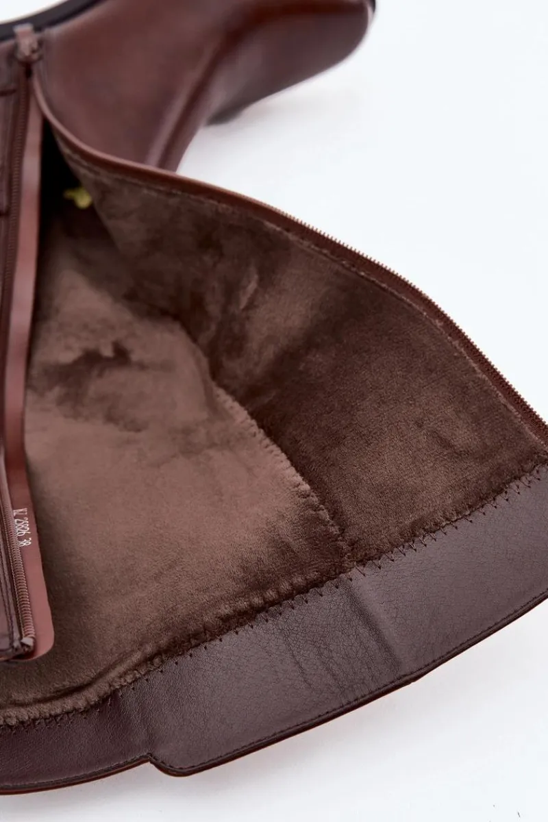 New Ocieplane Kozaki Damskie Na Klocku Z Paskiem Sergio Leone KZ25826 Brązowe Damskie Kozaki Przed Kolano|Kozaki Na Obcasie