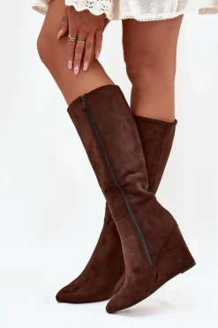 Kozaki Ocieplane|Kozaki Na Koturnie></noscript>Boto Ocieplane Kozaki Damskie Na Koturnie Czekoladowe Rosina Brązowy