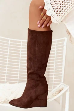 Kozaki Ocieplane|Kozaki Na Koturnie></noscript>Boto Ocieplane Kozaki Damskie Na Koturnie Czekoladowe Rosina Brązowy