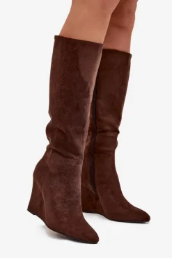 Kozaki Ocieplane|Kozaki Na Koturnie></noscript>Boto Ocieplane Kozaki Damskie Na Koturnie Czekoladowe Rosina Brązowy