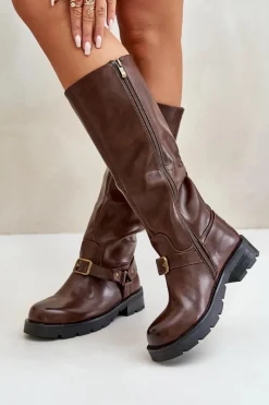 Kozaki Ocieplane|Kozaki Przed Kolano>Boto Ocieplane Kozaki Damskie Na Zamek Eko Skórzane Brązowe Tialethe