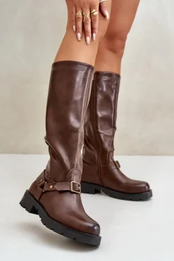 Kozaki Ocieplane|Kozaki Przed Kolano>Boto Ocieplane Kozaki Damskie Na Zamek Eko Skórzane Brązowe Tialethe