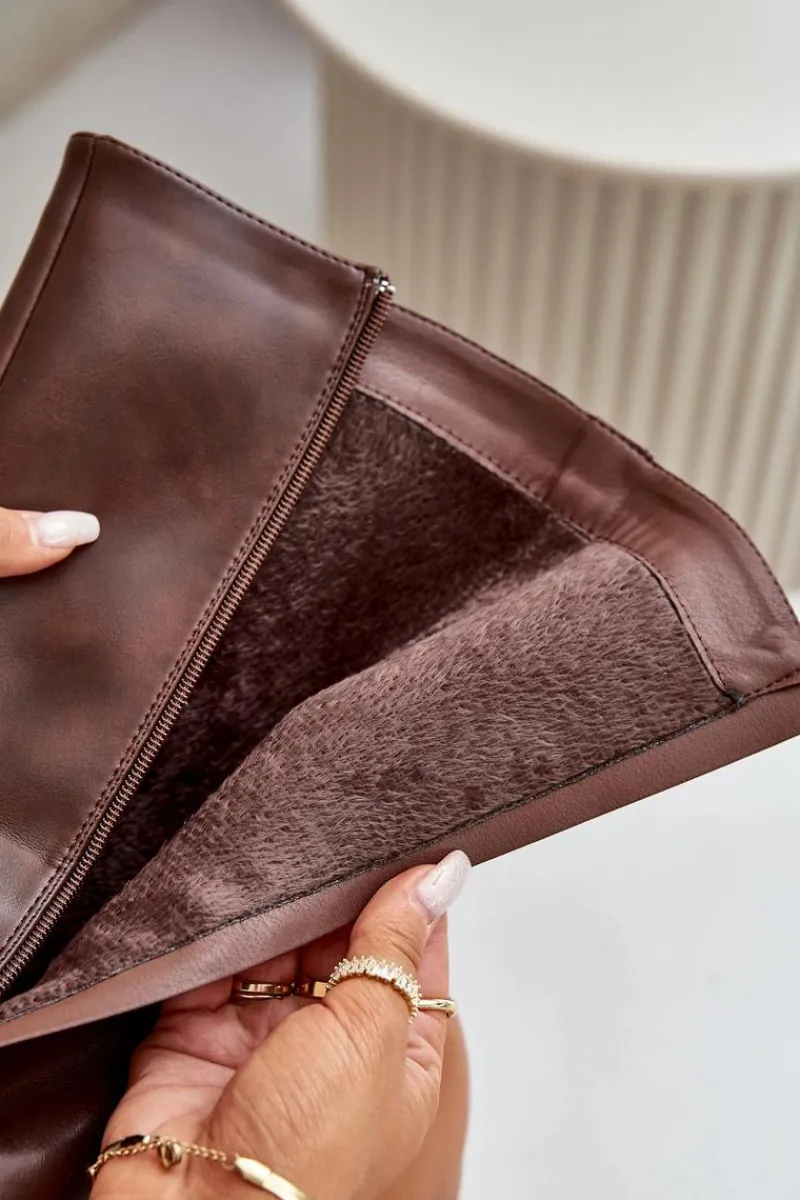 Kozaki Ocieplane|Kozaki Przed Kolano>Boto Ocieplane Kozaki Damskie Na Zamek Eko Skórzane Brązowe Tialethe