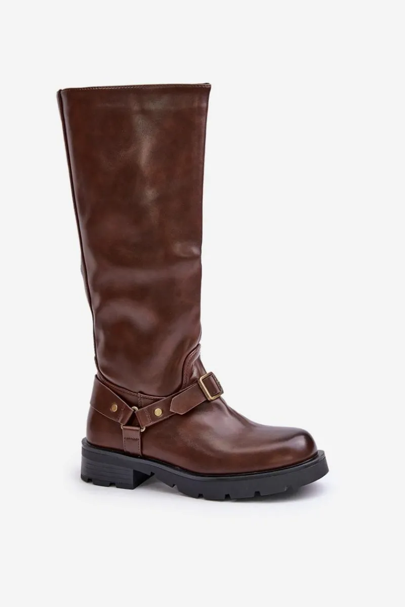 Kozaki Ocieplane|Kozaki Przed Kolano>Boto Ocieplane Kozaki Damskie Na Zamek Eko Skórzane Brązowe Tialethe