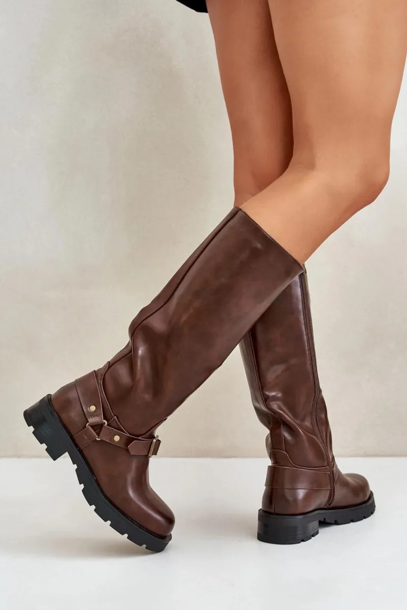 Kozaki Ocieplane|Kozaki Przed Kolano>Boto Ocieplane Kozaki Damskie Na Zamek Eko Skórzane Brązowe Tialethe