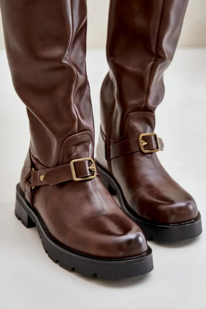 Kozaki Ocieplane|Kozaki Przed Kolano>Boto Ocieplane Kozaki Damskie Na Zamek Eko Skórzane Brązowe Tialethe