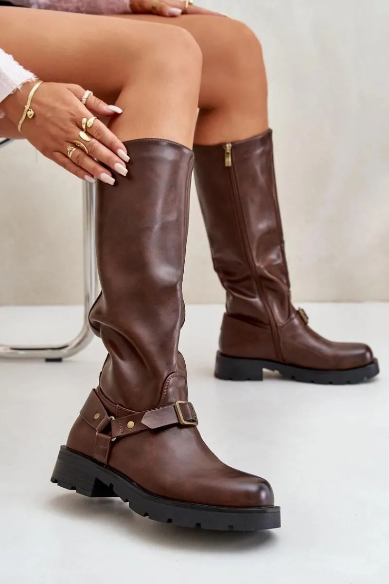 Kozaki Ocieplane|Kozaki Przed Kolano>Boto Ocieplane Kozaki Damskie Na Zamek Eko Skórzane Brązowe Tialethe