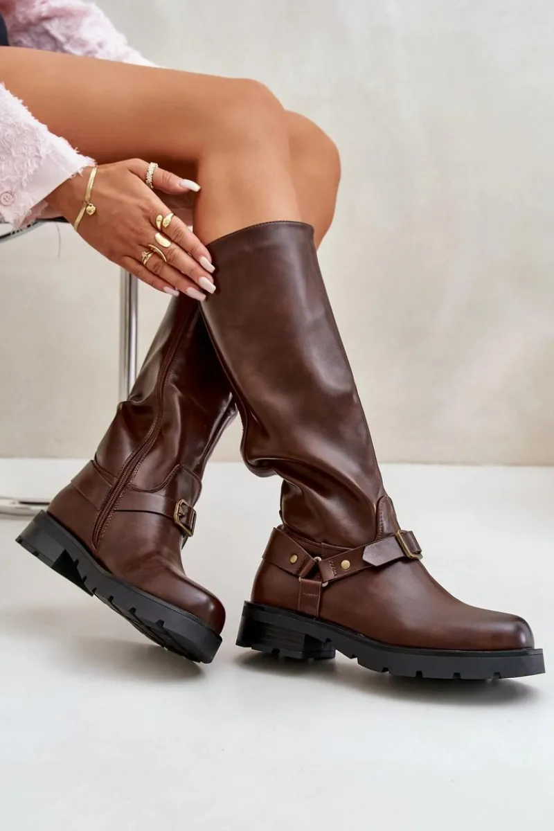 Kozaki Ocieplane|Kozaki Przed Kolano>Boto Ocieplane Kozaki Damskie Na Zamek Eko Skórzane Brązowe Tialethe