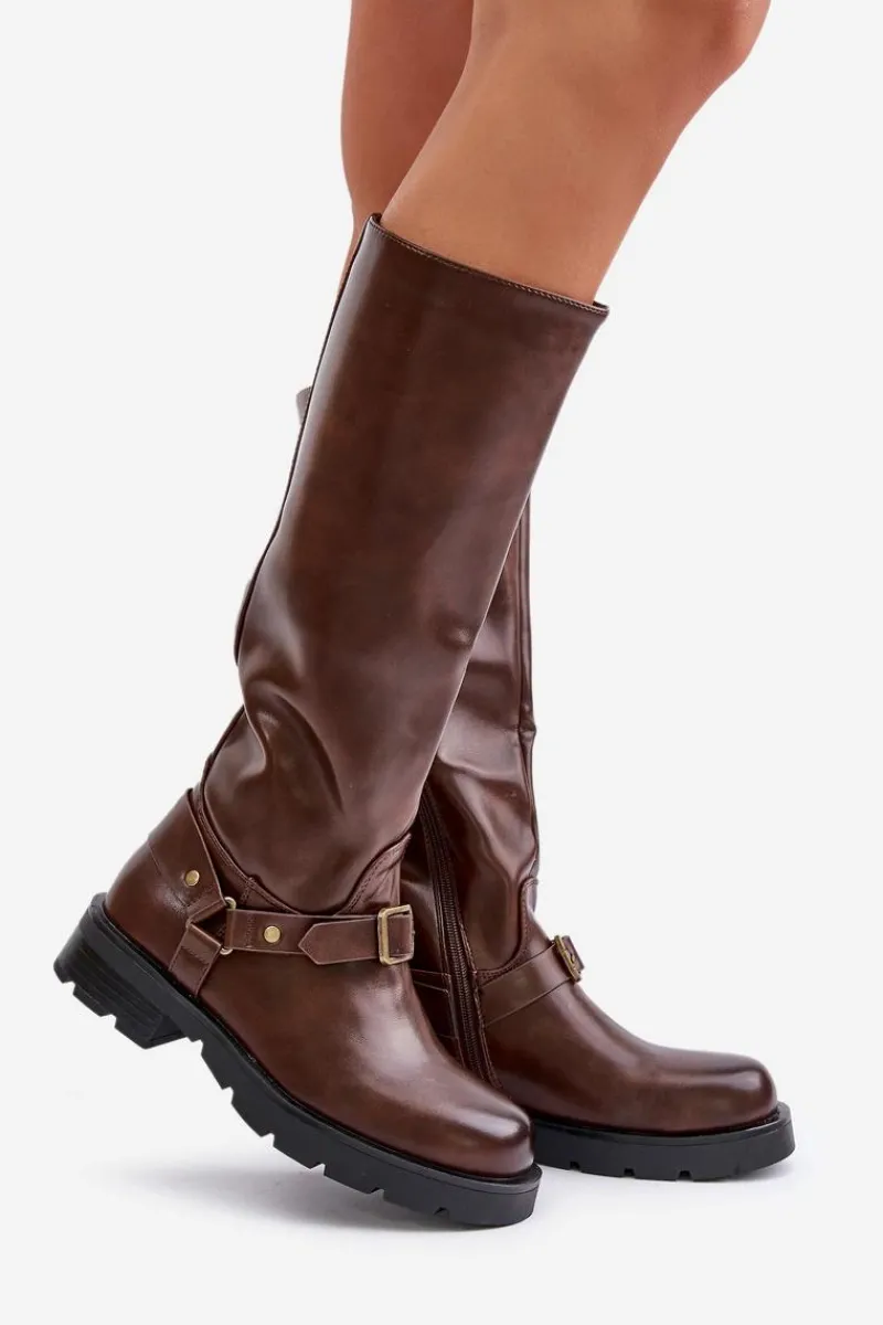 Kozaki Ocieplane|Kozaki Przed Kolano>Boto Ocieplane Kozaki Damskie Na Zamek Eko Skórzane Brązowe Tialethe