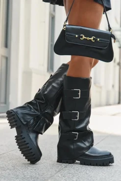 Best Ocieplane Kozaki Damskie Ze Srebrnymi Klamrami Czarne Isavine Damskie Kozaki Ocieplane|Kozaki Płaskie