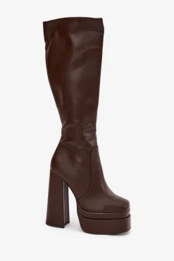 Hot Boto Ocieplane Kozaki Damskie Na Słupku I Platformie Czekoladowe Lysara