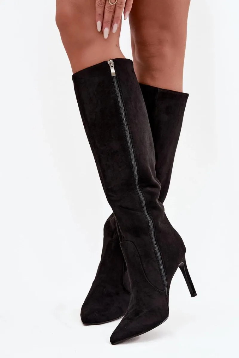Clearance Ocieplane Kozaki Damskie Na Szpilce Z Eko Zamszu Czarne Rosavine Damskie Kozaki Ocieplane|Kozaki Na Szpilce