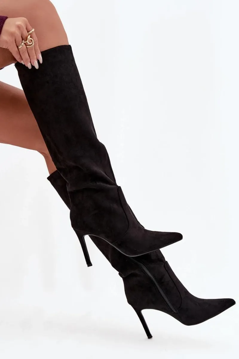 Clearance Ocieplane Kozaki Damskie Na Szpilce Z Eko Zamszu Czarne Rosavine Damskie Kozaki Ocieplane|Kozaki Na Szpilce