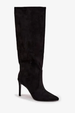 Clearance Ocieplane Kozaki Damskie Na Szpilce Z Eko Zamszu Czarne Rosavine Damskie Kozaki Ocieplane|Kozaki Na Szpilce