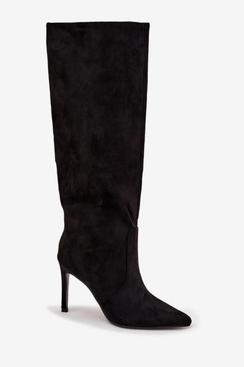 Clearance Ocieplane Kozaki Damskie Na Szpilce Z Eko Zamszu Czarne Rosavine Damskie Kozaki Ocieplane|Kozaki Na Szpilce