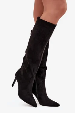 Clearance Ocieplane Kozaki Damskie Na Szpilce Z Eko Zamszu Czarne Rosavine Damskie Kozaki Ocieplane|Kozaki Na Szpilce