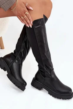 Ocieplane Kozaki Damskie Na Zamek Czarne Harlina Damskie Kozaki Ocieplane|Kozaki Płaskie