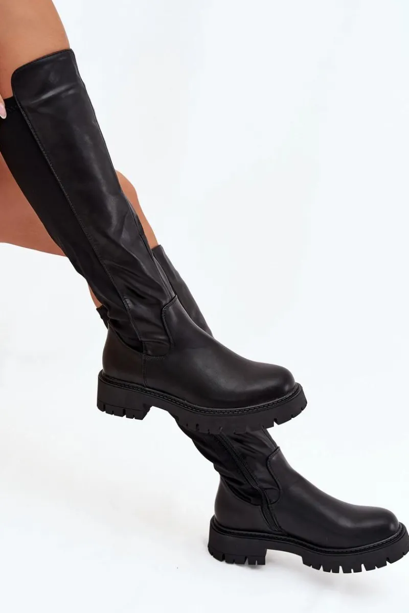 Ocieplane Kozaki Damskie Na Zamek Czarne Harlina Damskie Kozaki Ocieplane|Kozaki Płaskie