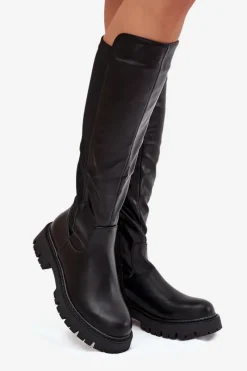 Ocieplane Kozaki Damskie Na Zamek Czarne Harlina Damskie Kozaki Ocieplane|Kozaki Płaskie